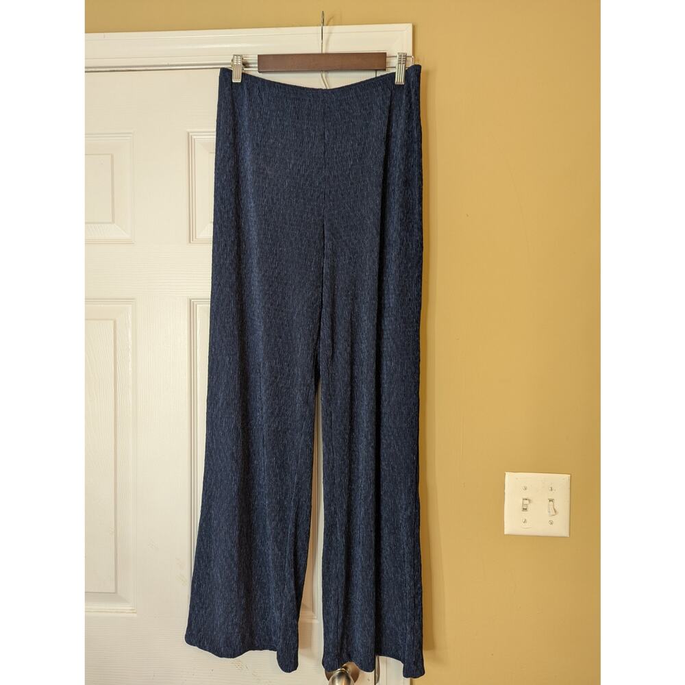 Tahari Wide Leg Pant Size Medium Navy Blue Flowy Textured Lounge Trouser NWT